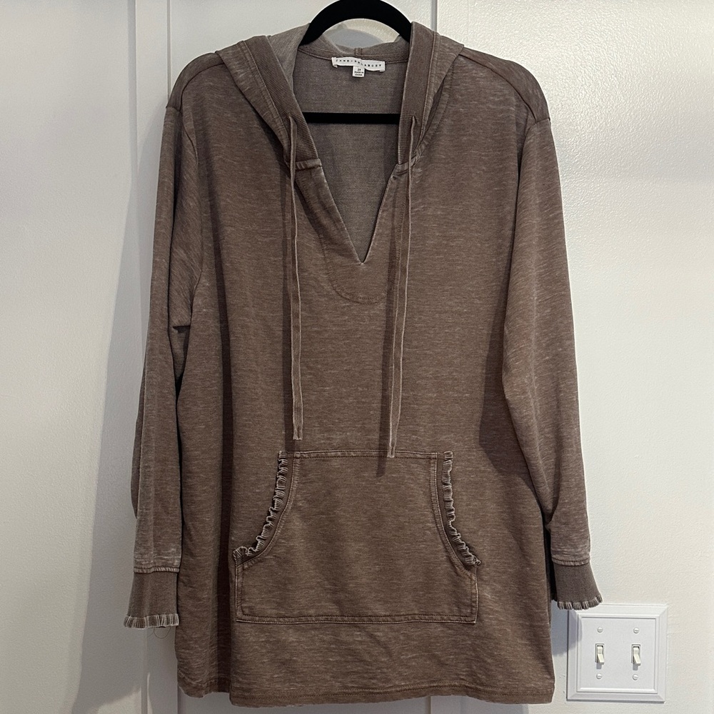 Jane and Delancey Brown V-Neck Hooded Sweater
